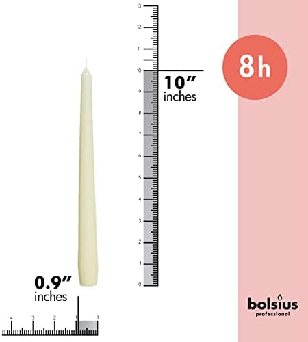 BOLSIUS Ivory Taper Candles - 10 Pack Unscented 10 Inch Dinner Candle Set - 8 Hours Burn Time - Premium European Quality - Smokeless and Dripless Household, Wedding, Party, and Home Décor Candlesticks