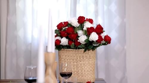 rowfad 60 pcs white roses artificial flowers bulk, front angle view