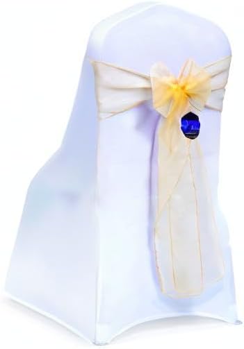 MDS Pack of 50 PCS Organza Chair Sashes Wider Dining Chair Bows Ribbon Tie Back for Wedding Party Birthday Bridal Shower Reception Event Banquet Home Chair Cover Decoration - Gold