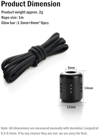 viperade vab5 pei paracord beads, knife lanyard beads showing dimensions