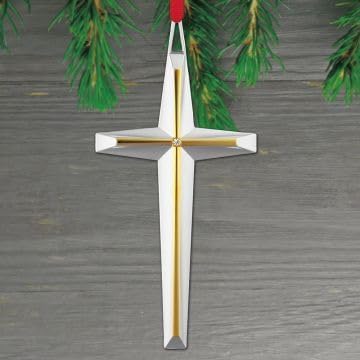 Nambé Cross Ornament – Two-Tone Holiday Decoration Symbolizing Faith and Hope, Elegant Angled Christmas Tree Hanging Accent for Seasonal Home Décor, Religious Gifts, and Festive Celebrations, 2.5" L
