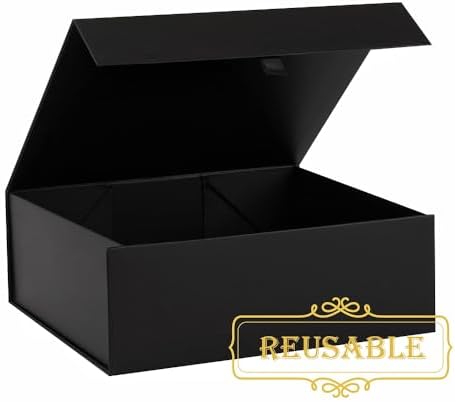 black gift box large 13.5x11.8x4.7 inches, black gift on a desk or shelf