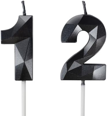 Number 12 Candles,12th Birthday Candles,Black Happy Birthday Candle for Cake,3D Design Cake Topper Decorations for Boy Men Pet Birthday Party Wedding Anniversary Celebration Supplies