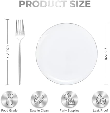 rubtlamp 100pcs plastic dessert plates 7.5inch,100pcs disposable silver shown in use