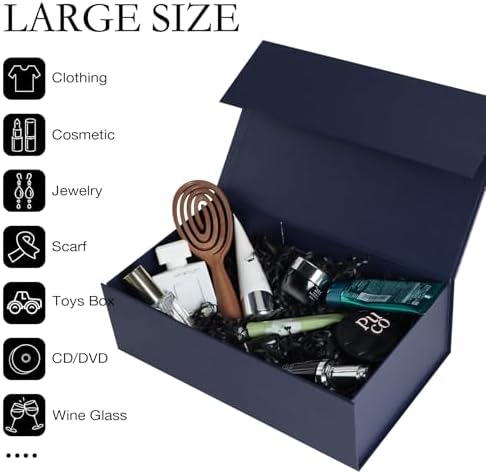 lfbox navy blue gift box with magnetic lids, side view