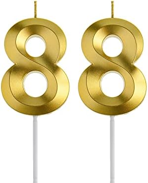Gold 88th Birthday Candles,Gold Number 88 Cake Topper for Birthday Decorations Party Decoration