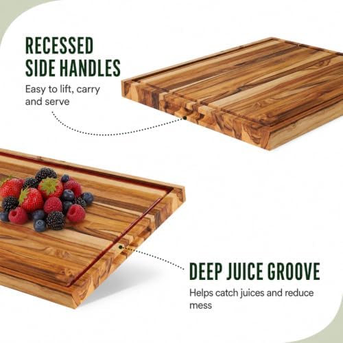teak wood cutting board for kitchen, 18x14 inch, close-up detail