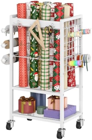 hoobro wrapping paper storage cart, rolling craft storage, main product view