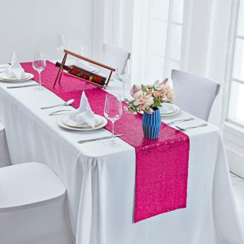 Pufogu 12 x 72 inches Hot Pink Sequin Table Runner, 6 Packs