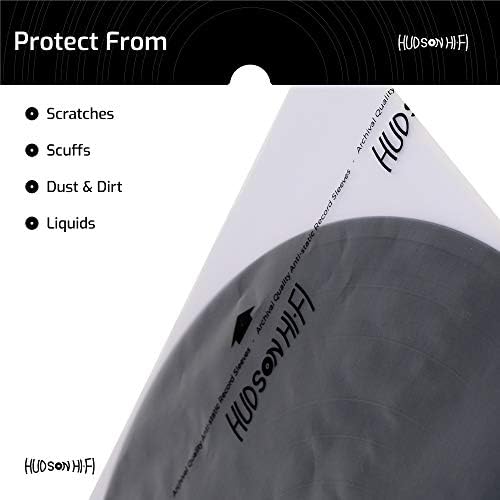Hudson Hi-Fi Anti-Static Vinyl Record Sleeves - Durable Clear Disc Sleeves- P...