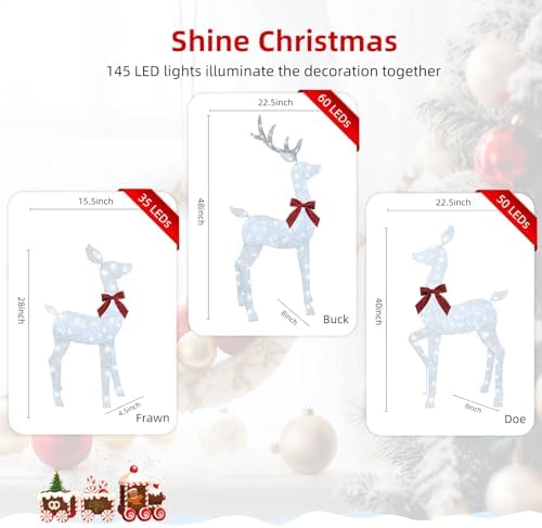 hoyechi 4 ft christmas decorations outdoor lighted reindeer showing dimensions