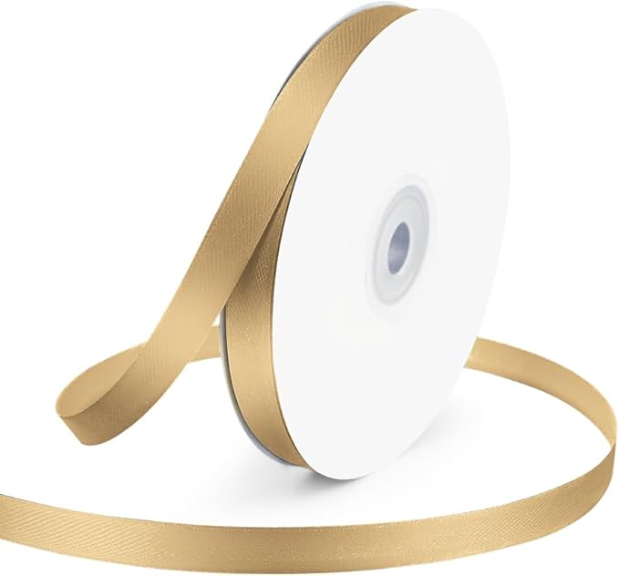 3/8" Wide x 50 Yards Champagne Gold Single Faced Polyester Satin Ribbon for Wedding Decor, Wreath, Crafts, Gift Wrapping & Other Projects