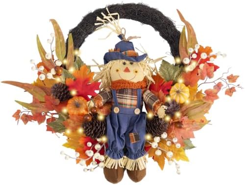 valery madelyn 24" collapsible scarecrow doll fall wreath, main product view