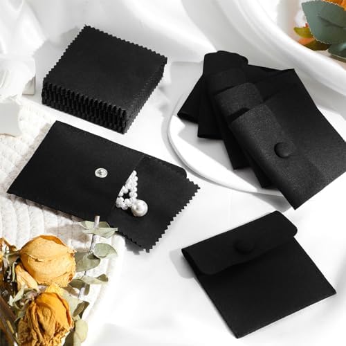 microfiber jewelry pouch with cleaning cloth 3.2"x3.2" jewelry showing dimensions