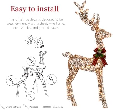 3d brown rattan christmas deer set, 210 leds, side view