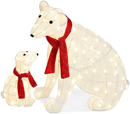 best choice products 32in 2-piece lighted polar bear, main product view