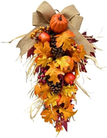 21 inch lighted fall teardrop swag with pumpkins, main product view