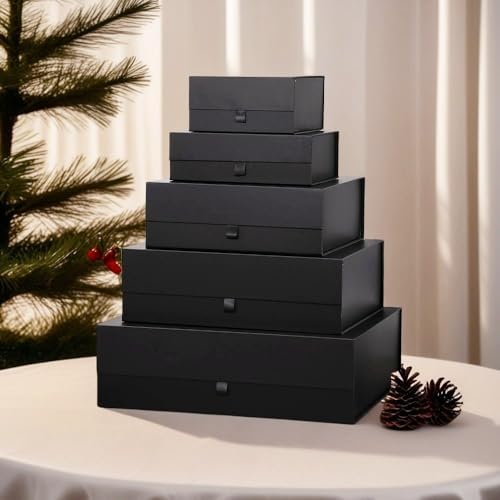 Black Gift Box Large 13.5x11.8x4.7 Inches, Black Gift Boxes for Presents with Magnetic Closure Lid, Luxury Gift Box Rectangle Collapsible Boxes for Gift Packaging