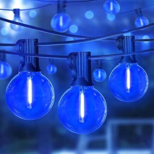 LAMPHOME 2-Pack 26Ft Outdoor String Lights, Blue LED Shatterproof Patio Lights with 12+1 Edison Bulbs, Perfect for Hanukkah, Bistro, Christmas & Party Decorations
