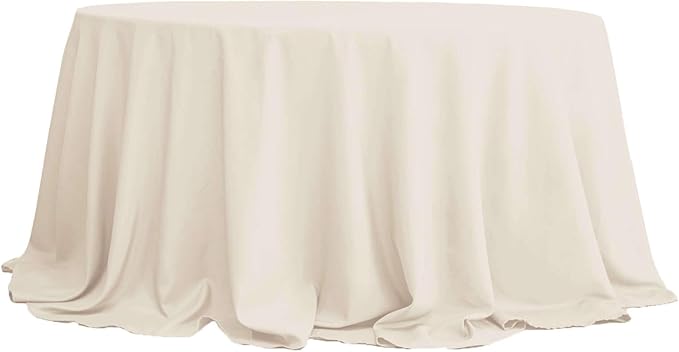 Efavormart Round Tablecloth, 132 Inch Stain & Wrinkle Resistant Washable Table Cloth, Decorative Polyester Fabric Table Cover for Banquet, Wedding, Dining- Beige