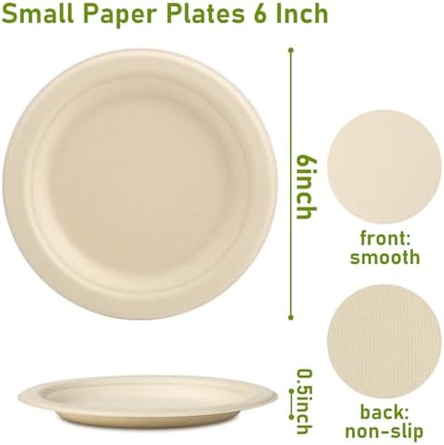 small paper plates 6 inch, 400 pack compostable, close-up detail