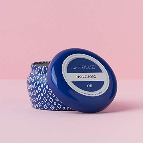 Capri Blue Volcano Scented Mini Tin Jar Candle - Luxury Candles for Home Scented with Tropical Fruit & Sugared Citrus - Soy Candle Wax Blend (Blue, 3 oz)