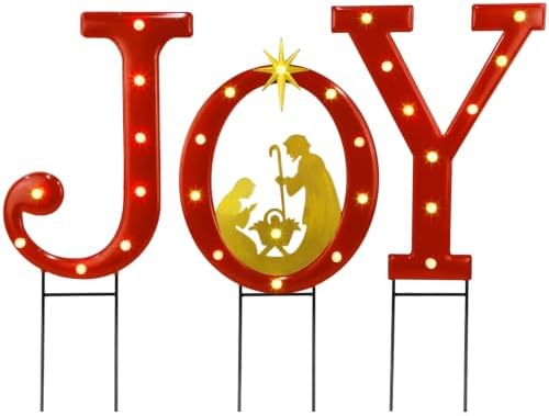 hausse lighted christmas decorations outdoor, upgraded 20" joy on a desk or shelf