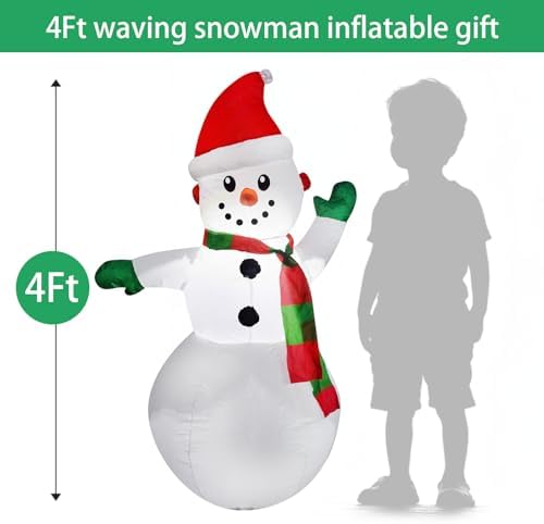 4ft inflatable snowman christmas decoration outdoor with led, close-up detail
