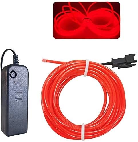 MaxLax EL Wire Red, 2M Portable Battery Pack Neon Light Strip 360° Cuttable Glowing Rope Lights for Parties, Halloween, DIY Decoration