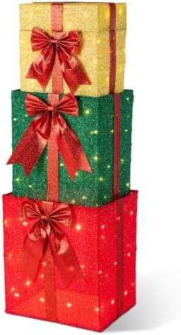 glitzhome lighted outdoor christmas decor, 40" animated stacked, view 9