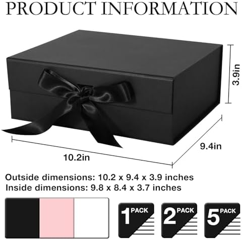 lfbox black gift box with ribbon magnetic lids shown in use