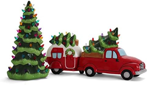ceramic christmas tree and vintage truck - nostalgic on a desk or shelf