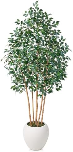 verinatural 8ft artificial ficus tree with white plante&real, front angle view