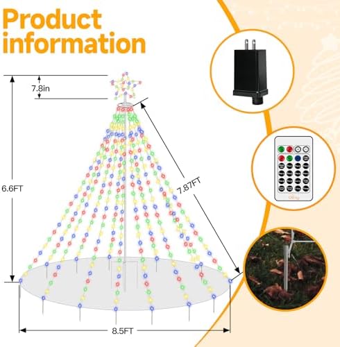 ollny christmas lights tree 340led with topper star showing dimensions