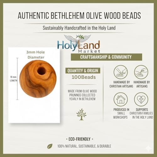 holy land market olive wood beads 10mm, 1000, front angle view