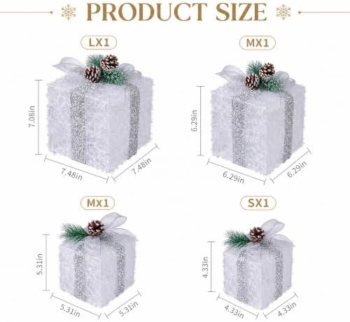 set of 4 christmas lighted gift boxes, battery shown in use