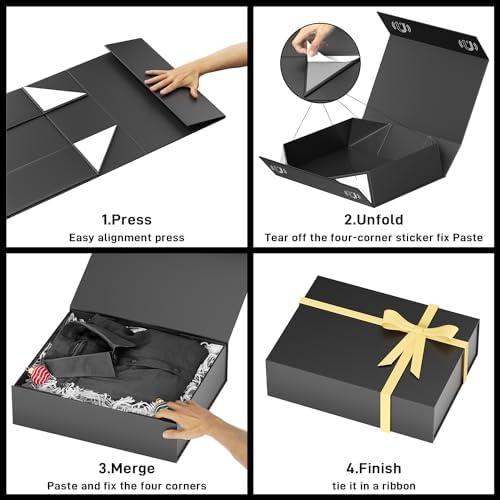 pshvym 5pack gift box 11.5x7.8x3 in,black gift boxes, side view
