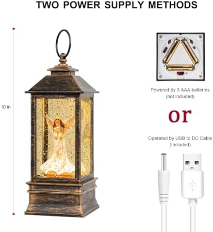 10'' musical snow globe lantern lighted angel with showing dimensions