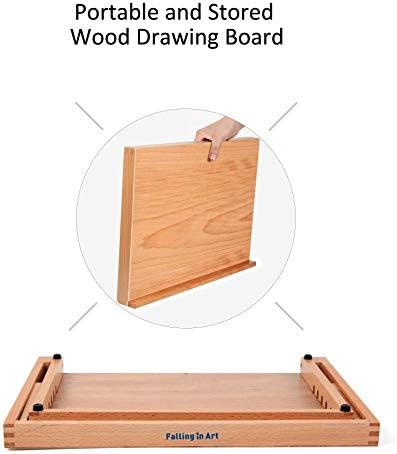 falling in art 5 position wood drafting table, side view