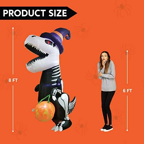joiedomi 8 ft halloween inflatable skeleton dinosaur with showing dimensions