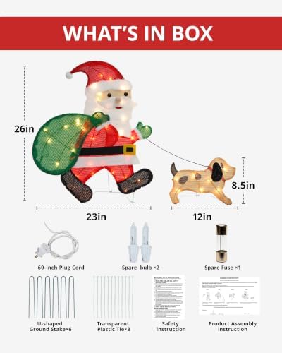 lighted christmas santa claus with puppy, 26 inch, side view