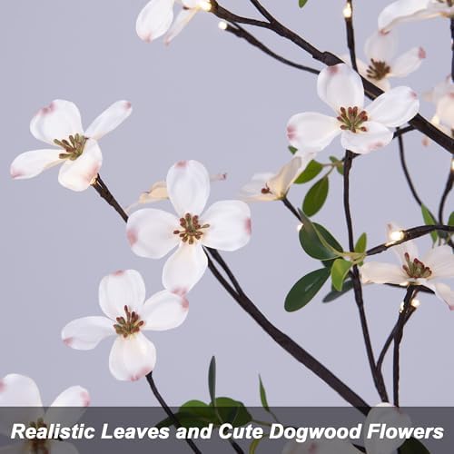 6ft lighted dogwood tree 120 led artificial flowers, close-up detail