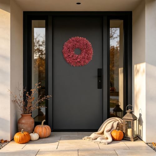 20" burgundy fall wreath for front door, artificial, package contents