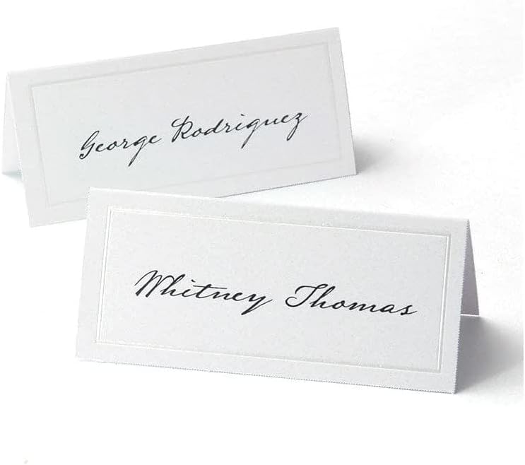 Gartner Studios White Pearl Place Cards,White Cardstock Table Placecards with Pearl Border for Wedding, Printable on Laser/Injet Printers, 210GSM, 3.75” X 1.75” 48 Count (83001)