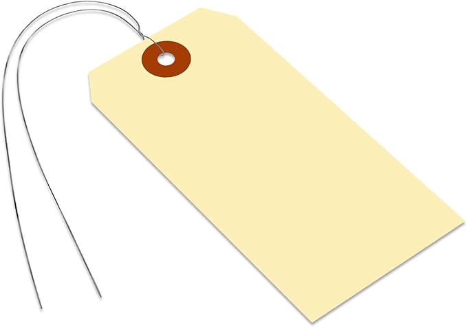 SmartSign Blank Manila Shipping Tags with Wire - Pack of 1000, Size-5, 13pt Thick Prewired Cardstock Tag, 4 3/4" x 2 3/8" Paper Hang Tags with Reinforced Fiber Patch