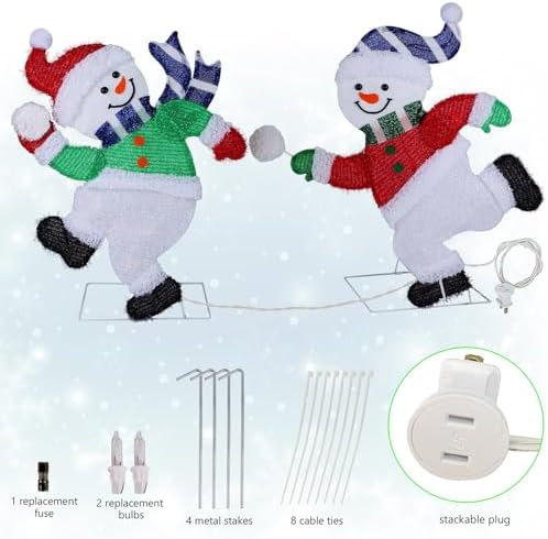 hausse set of 2 lighted snowmen christmas decorations showing dimensions