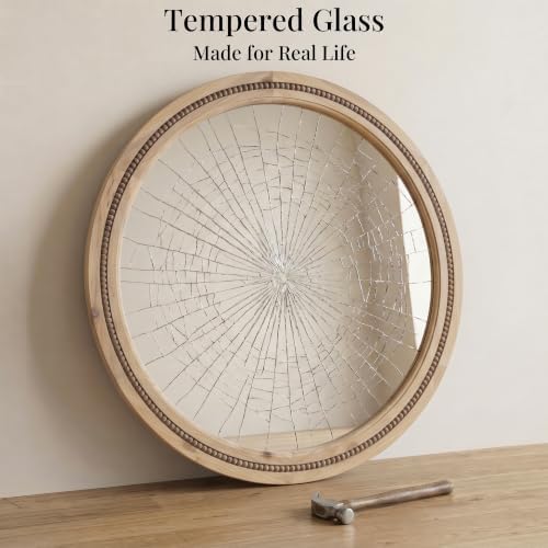 solid wood 30 inch round beaded vanity wall, front angle view