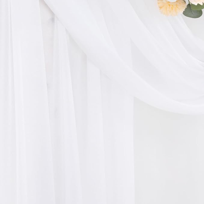 White Wedding Arch Draping Fabric 2 Panels 29" x 20 FT White Drapes for Backdrop Sheer Curtains Wedding Drapes for Romantic Bridal Baby Shower Ceremony Birthday Party Fall Outdoor Events