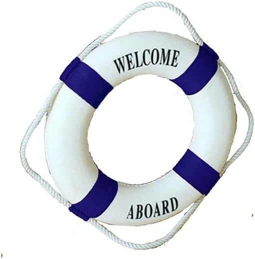 MorroMorn Lifebuoy Wall Hanging Decor - Welcome Aboard Mediterranean Style Home Decoration (Navy, 8")