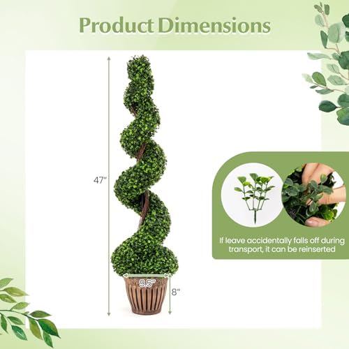 goplus 4 ft artificial boxwood spiral topiary tree, close-up detail